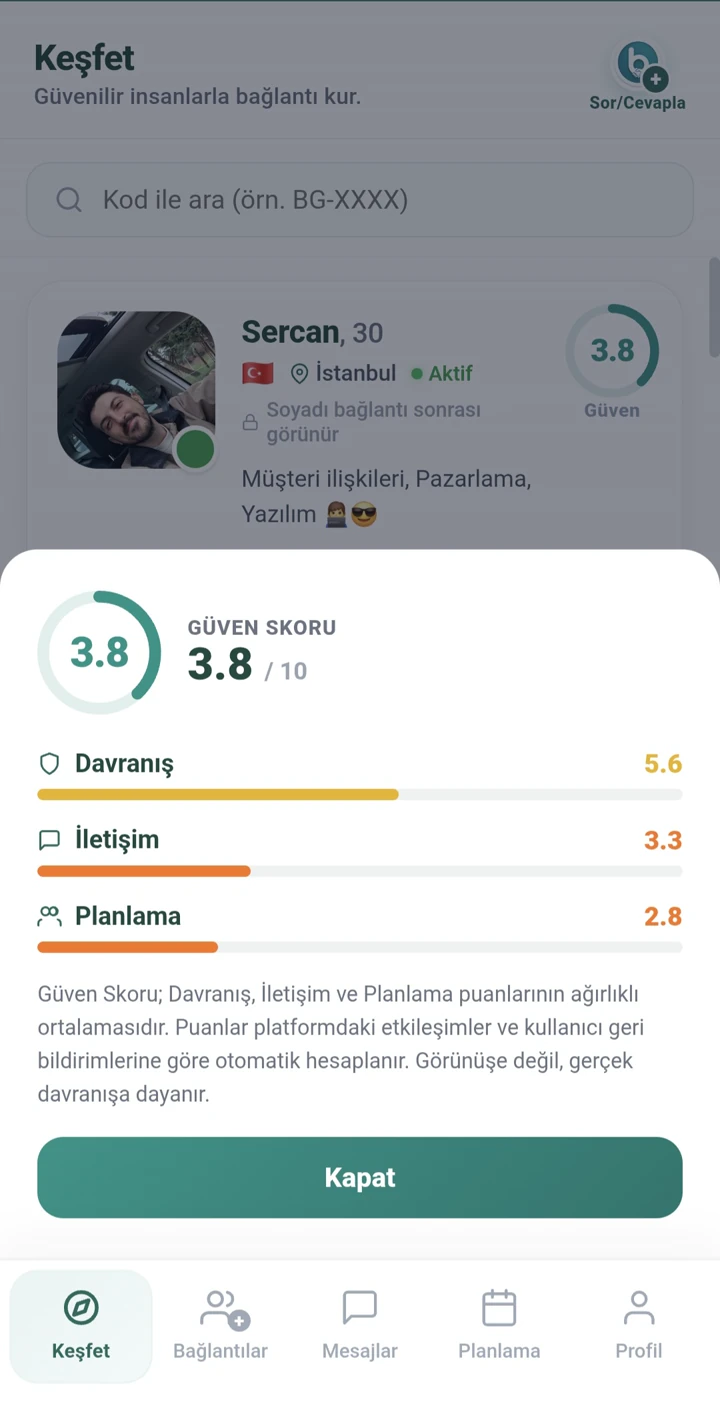 Bana Güven — Güven Skoru genel görünüm