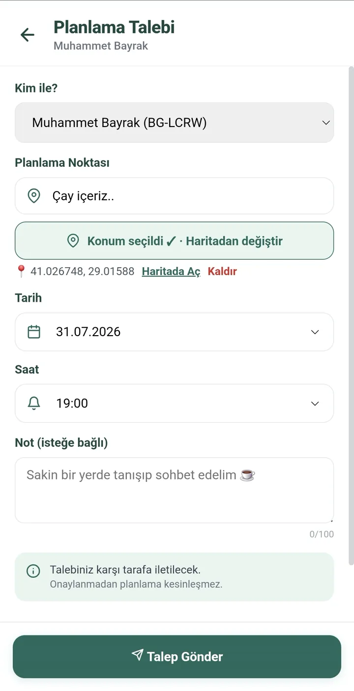 Bana Güven — planlama talebi oluştur
